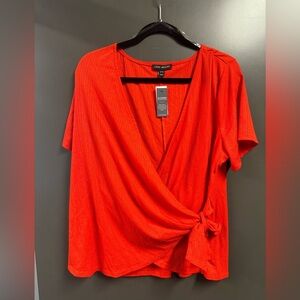 Lane Bryant Top Womens  18/20 reddish coral  Short Sleeve tie on the side wrap